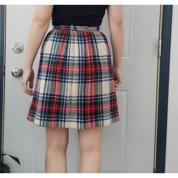 60s/70s Plaid Handmade Pleated Mini Skirt - Picture 3 of 3
